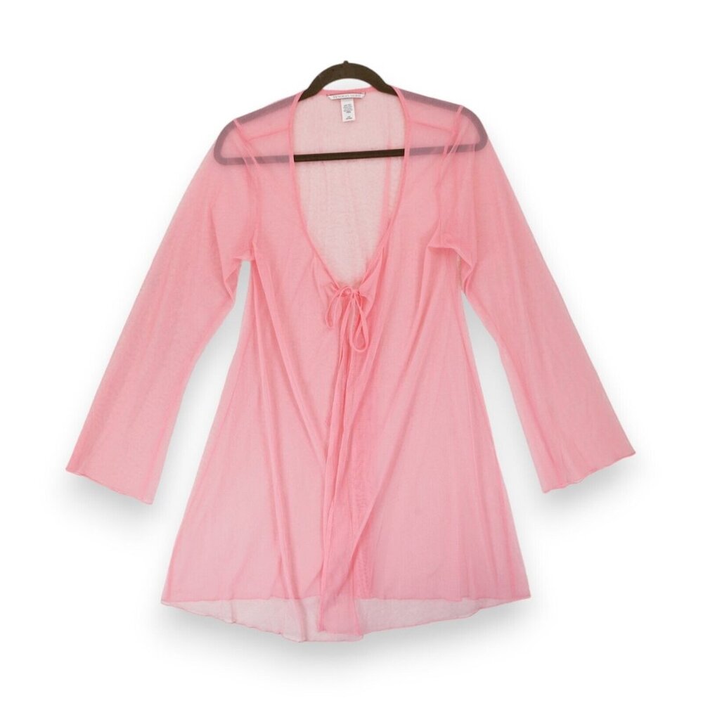 Victoria's Secret "Mesh Open-Front Robe" Pink Cocktail Long Sleeve Size Large